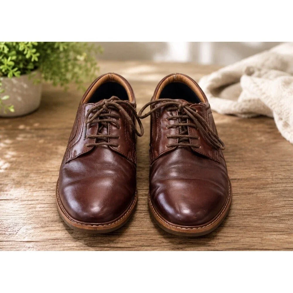Steve Madden Orlando Mens 10 Leather Lace Up Oxfords Shoes Brown Preppy